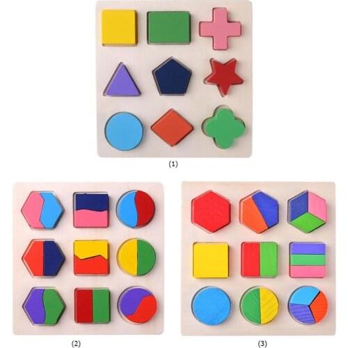 Wooden Geometric Shapes Montessori Puzzle Sorting Math Bricks Preschool Learning Educational Game Baby Toddler Toys for Children