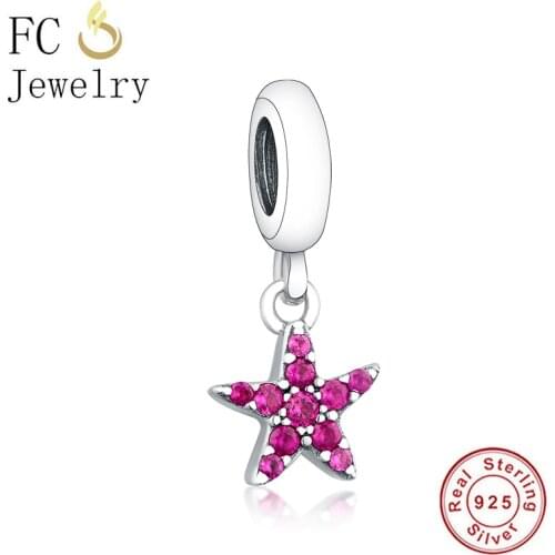 FC Jewelry Fit Original Brand Charm Bracelet 925 Silver Star Starfish Pink Zircon Fish Bead For Making Me Series Berloque 2020