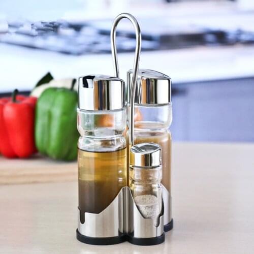 Classical Stainless Glass Oil Soy Sauce Vinegar Bottle Pepper Salt Spice Jars Set