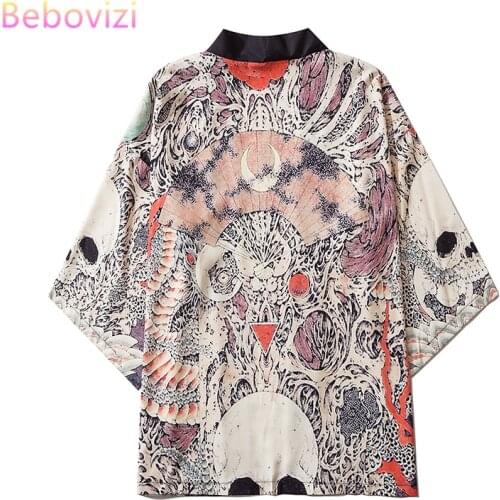 M-XXL Loose Asian Streetwear Cardigan Women Men Harajuku Haori Japanese Kimono Cosplay Blouse Yukata Clothes 2021 New Fashion