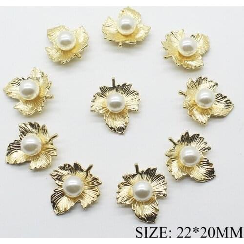 Metal Leaf Fashion Accessories 22 * 20MM10Pcs Sewing Pearl Wedding Arrangement Accessories DIY Clothing Decoration Button