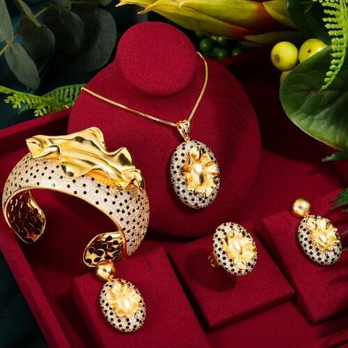 Missvikki Luxury New Trendy Surface Alloy Cuff Dubai Luxury Necklace Wide Bangle Earrings Ring Jewelry Set Wedding High Quality