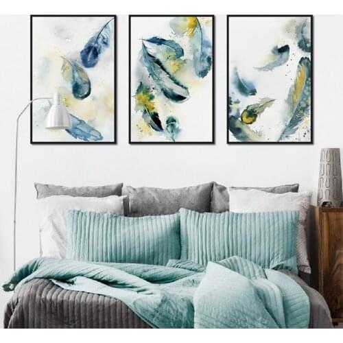 Abstract Canvas Painting Chinese Style Watercolor Feather Poster Wall Art Elegant Ink Pictures Modern Cuadros Home Decoration