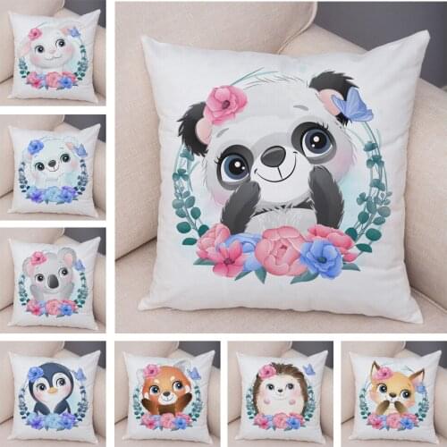 Bear Fox Rabbit Print Cushion Cover for Children Room Sofa Home Car Decor Cartoon Garland Animal Pillow Case Plush Pillowcase