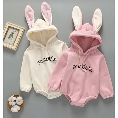 2020 New Newborn Infant Baby Boy Girl Easter Bodysuit Longsleeve Color Bunny Ear Hooded Tail Jumpsuit Playsuit