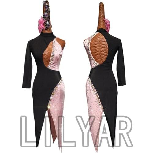 Latin Dance Dress Latin Skirt Competition Dress Costumes Performing Dress Practice Skirt Customize Adult Kids Lady Black Or Pink