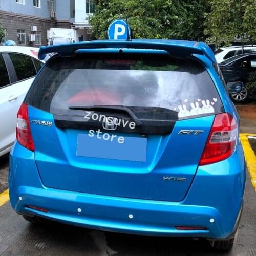 Use For Honda Jazz Fit 2008--2013 Year Spoiler A Style ABS Plastic Carbon Fiber Look Rear Trunk Wing Car Body Kit Accessories