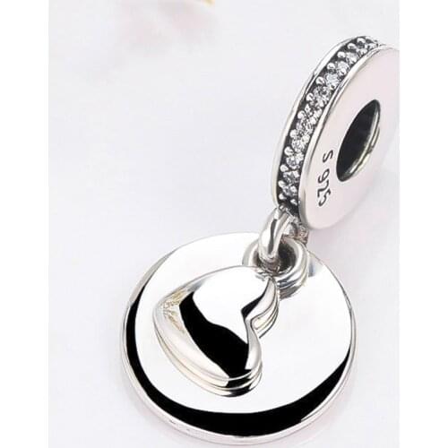 Original Smooth Circle & Heart With Crystal Pendant Beads Fit 925 Sterling Silver Charm Europe Bracelet Bangle Diy Jewelry