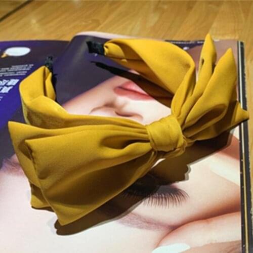 Yellow Bow Headband for Women Solid Top Knot Bow Hairband Double Layers Big Bow Headband Adults Accessories Hair Hoop Headwear