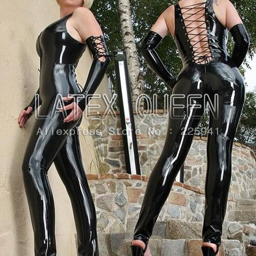 Sexy sleeveless latex catsuit + gloves