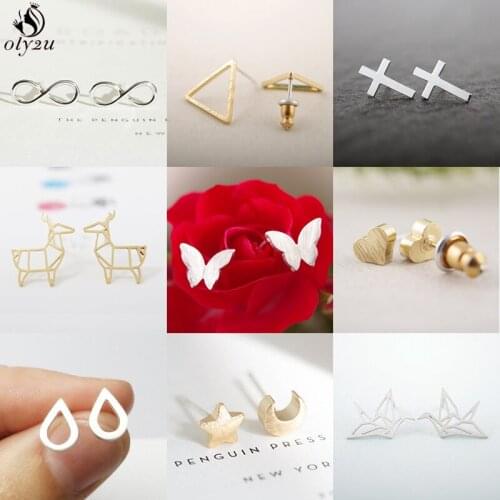 Lovely Animal Stud Earrings for Women Children Jewelry Fashion Leaf Triangle Cross Deer Earings Piercing Pendientes Party Gifts