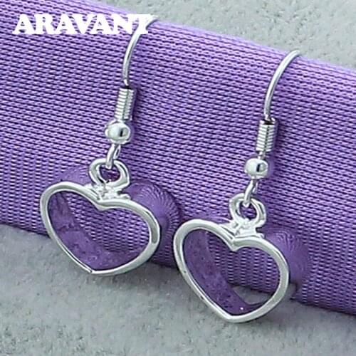 925 Silver Jewelry Fashion Hollow Heart Drop Earrings For Women Bridal Wedding Jewelry