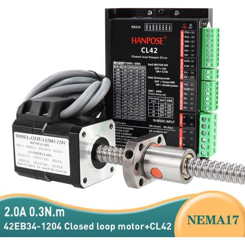 NEMA17 Closed loop Ball screw motor SFU1204 2A 0.3N.m Step servo motor 42EB34-1204-300mm CL42 Servo Driver CNC Controller Kit