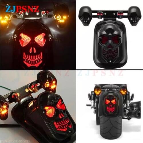 DC12V Black Chrome Motorcycle Skull Turn Signal Rear Brake Tail Lights Universal Yellow Red Blue Lights High Quality