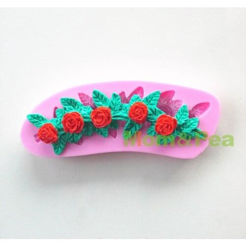 Mom&Pea 0573 Free Shipping Roses & Leaves Shaped Silicone Mold Cake Decoration Fondant Cake 3D Mold