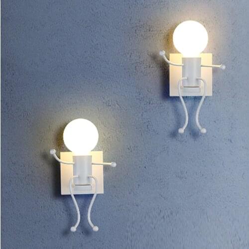Modern Industria Cartoon Doll Wall Lights Iron Art Bedside Sconce Wall Lamp Humanoid Creative Wall Lights For Baby Kids Bedroom