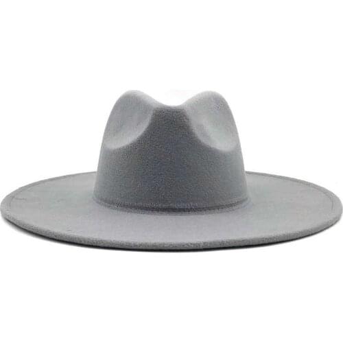 Style Simple British winter wool solid Classic fedoras cap men women panama jazz hat 9.5CM Wide Brim Big Fedoras