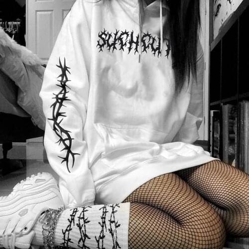 Gedrukte losse hoodie met capuchon Retro Streetwear-pullover voor dames Lang sweatshirt Lente en herfst Damestop met capuchon