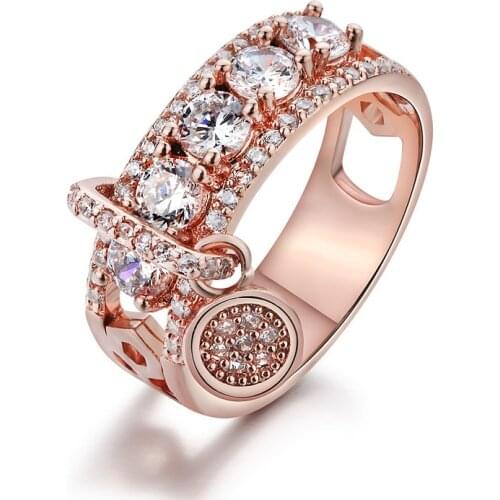 Rose Gold S925 Sterling Silver Color Charm Ring with Big Zircon Stone Wedding Engagement Rings for Women Fashion Jewelry 2019