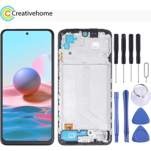 OLED Material LCD Screen and Digitizer Full Assembly With Frame for Xiaomi Redmi Note 10 4G / Redmi Note 10s 4G