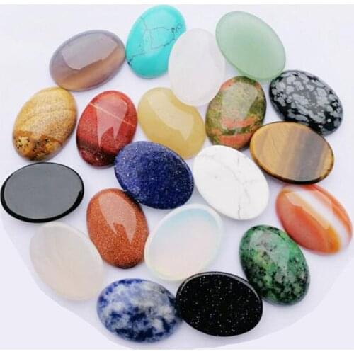 Julie Wang 5pcs 25*18mm Oval Natural Stone Flat Back Cabochons Random Colors Necklace Bracelet Jewelry Making Accessory