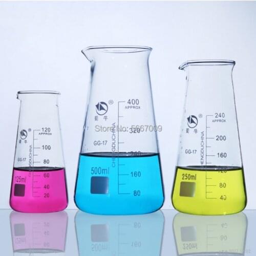 1PC 125ml 250ml 500ml Conical Three-corner Glass Beaker Chemistry Laboratory Borosilicate Triangle Glass Beaker with spout