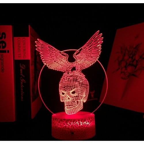 Skull Eagle 3D LED Night Light Touch Remote Colorful Acrylic Table Lamp for Cool Gift Party Room Atmosphere Decor Dropship