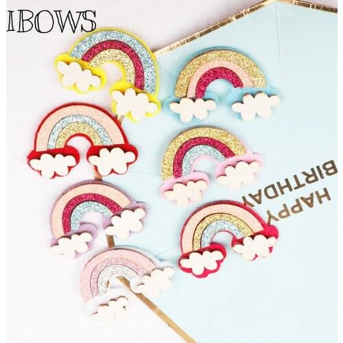 IBOWS 7pcs Mixed Appliques Glitter Rainbow Felt Shiny Glitter Patches DIY Headware Accessories Patches Scrapbooking Sticker