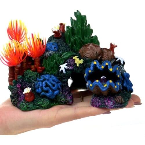 Aquarium Equipment Accessories Rockery Glass Fish Tank Landscaping Decoration Resin Crafts Shell Coral Water Plants Pet Supplies