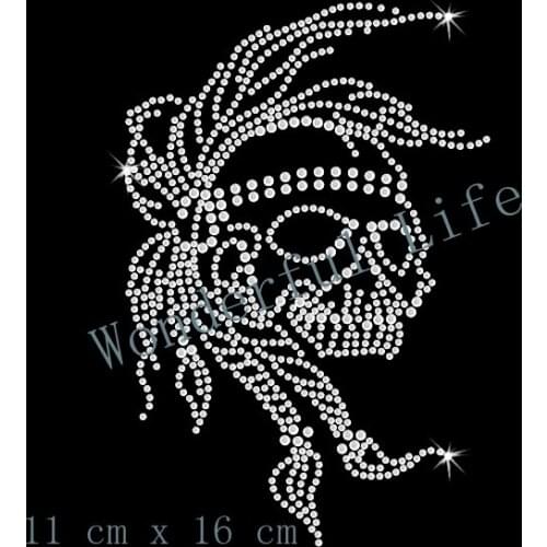 Free shipping Skull Chief Diamante Motif Rhinestone Transfer