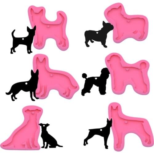 Shiny Dog Shaped Keychain Epoxy Resin Mold Jewelry Pendants Silicone Mould DIY Crafts Decorations Casting Tools