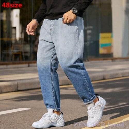 Mens Large Jeans Mens Straight Large Size Loose Plus size Gradient Color Nine Pants Men ankle-length pants 42 44 46 48