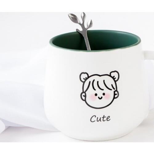 Ceramic Coffee Milk Cup Mug Cartoon Ceramic Cup with Spoon Office Home Drinkware Creative Design Pigmented Tea Milk Water Cup