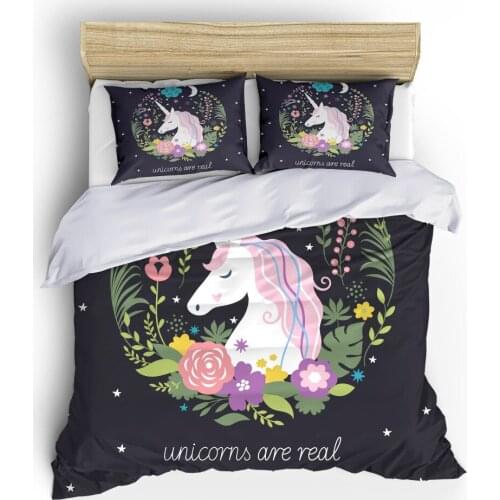 Cartoon Unicorn Series Bedding Set Duvet cover Set King Queen Full Twin Size Children Kids Girls Bed Linen Christmas Gift