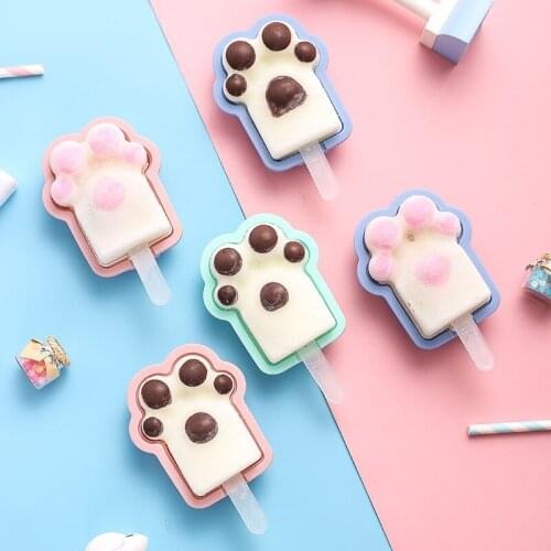 Creative DIY Cute Cat Paw Ice Cream Mold Home Silicone Ice Tray Popsicle Cartoon Children Make Popsicle Artifact Ice Cube Box