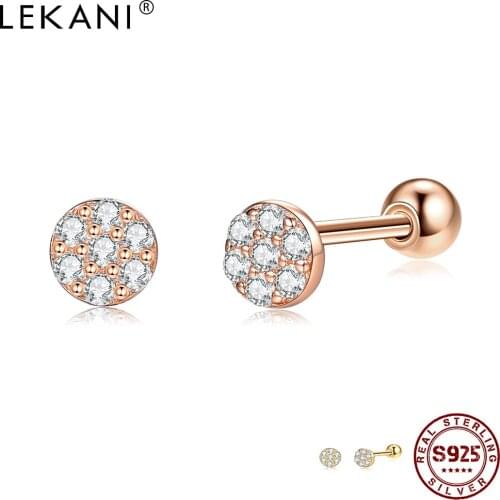 LEKANI Trendy Prevent Allergy Jewelry For Women 925 Sterling Silver Earrings Round Full Zirconia Gold Color Tiny Stud Earring