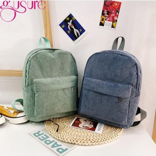 Gusure Fashion Backpack Corduroy Women Shoulder Backpack Anti-theft Large Capacity Rucksack School Bag For Teenager Girl Handbag