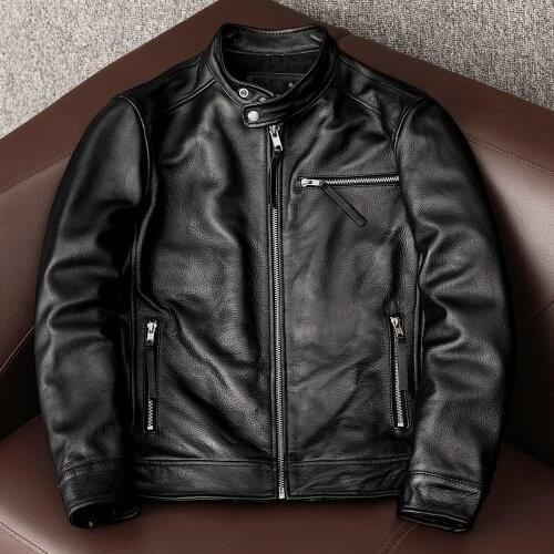 Free Shipping Classic Casual Style Plus Size 6XL 100% Cowhide Jacket Men Slim Genuine Leather Clothes Real Fit Cow Leather Coats