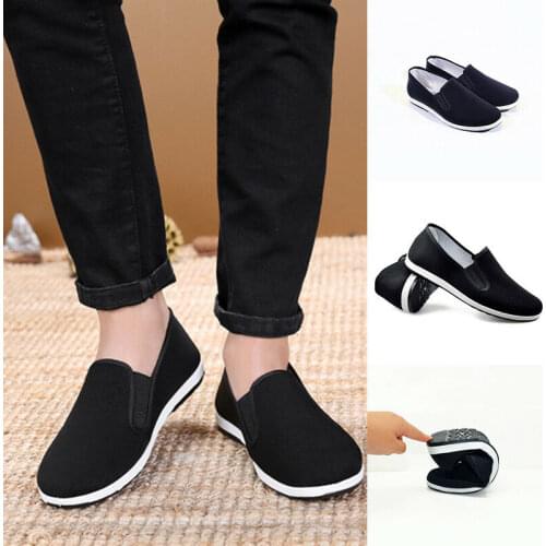 Mens Black Kung Fu Shoes Rubber Sole Tai Chi Martial Arts Slippers Chinese Style Black Casual Lightweight Non-Slip Shoes