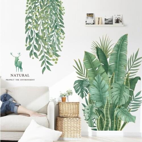 Zerolife Green Leaves Wall Stickers For Bedroom Living Room Dining Kitchen Kids Room Vinyl Wall Decals Door Murals Home Decor