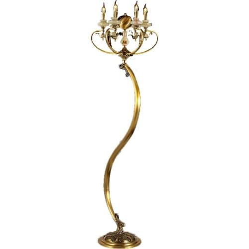 American retro copper jade floor lamp creative personality classic living room study bedroom S type copper floor lamp