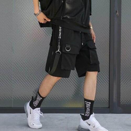 New Drawstring Shorts Men Streetwear Techwear Ribbons Pocket Casual Cargo Pants Jogging Hip Hop Outdoor Basketball Skateboard