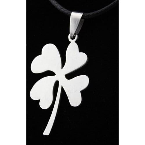Wholesale Four Leaf Clover Stainless Steel Pendant Necklace For Women With Black Rope Chain Steel Necklace Jewelry