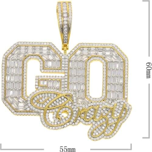 2021 Summer new iced out letter crazy letter pendant necklace paved full cubic zirconia cz hip hop Men boy fashion party jewelry