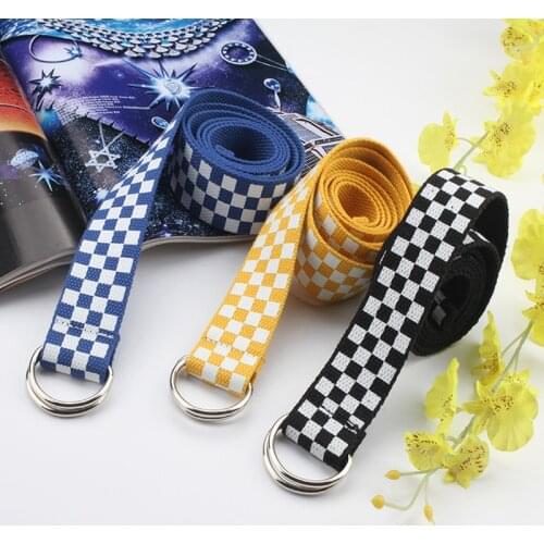 2020 Trend Casual D Ring Waist Belts Canvas Cummerbunds Belts Black Blue Plaid Skate Block Double Buckle Waistband Belt 130cm