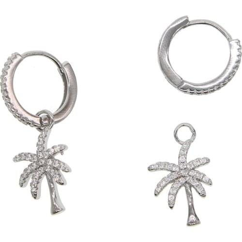 Silver 925 Palm Tree Charm drop earring movalbe 2 way used fashon classic silver jewelry
