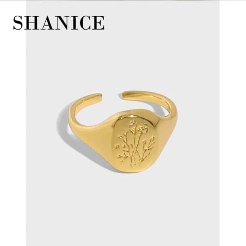 SHANICE 925 Sterling Silver Open Ring Geometric Oval flower Opening Ring Gift For Women Wedding Adjustable Accessories Jewelry
