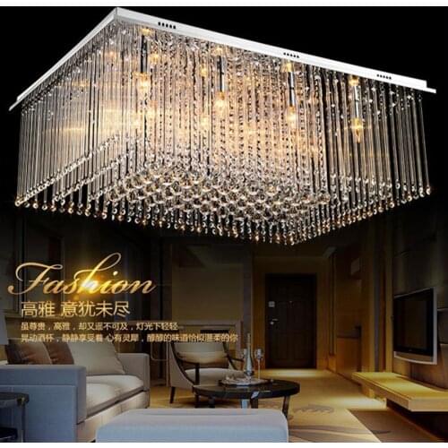 Modern Crystal LED Chandelier Square Luxury Remote Ceiling Lamp Indoor Hanging Lighting for Living Room Dining Room Lobby