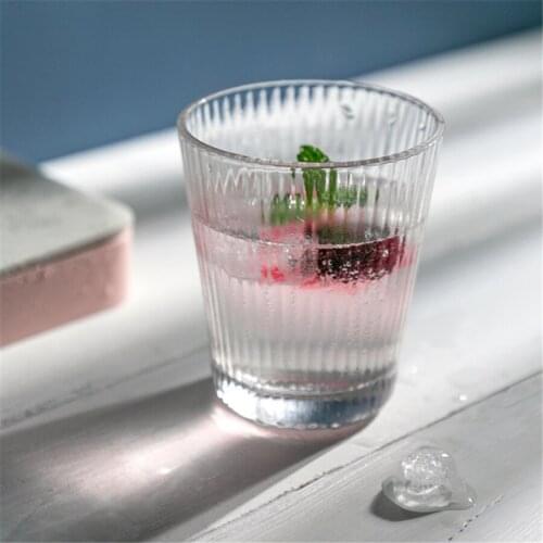 THREE LIVES Light luxury Nordic vertical stripes painted gold drink juice cup simple water cup household cup wine cup gold glass