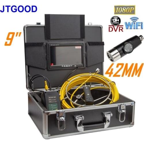 JTGOOD 9" Monitor 1080P DVR WiFi 42MM Dual Lens Pipe Inspection Video Camera IP68 Drain Sewer Pipeline Industrial Endoscope
